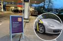Sainsbury's petrol station and the affected Porsche