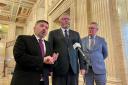Health Minister Robin Swann (left), UUP leader Doug Beattie (centre) and UUP MLA Mike Nesbitt (David Young/PA)