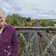 Stonehouse Town Councillor Carol Kambites at the proposed site of Stroudwater Station last year