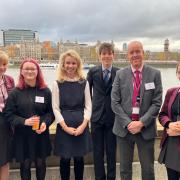 Stroud High School pupils with MP Siobhan Baillie and assistant headteacher for Technology & Digital Strategy Mr Watts as they visit the House of