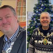 Christmas messages from Dursley mayor Cllr Alex Stennett (left) and chair of Cam Parish Council Cllr Jon Fulcher (right)