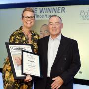 Winner of the Good Neighbour Award, Vince Harris, presented by Sue Griffiths, Newsquest events director