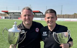 Chalford FC manager Ben Powell (left) and assistant manager Ben Newman (right) will step down from their positions at Chalford at the end of the season