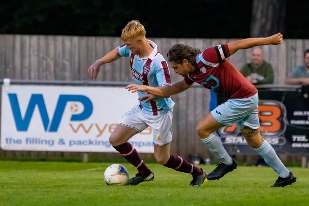 Harry Clark was on target for Malvern Town in their 1-1 draw with Westfields in the opening game of the Hellenic League Premier Division season. Pic: Cliff Williams/MTFC