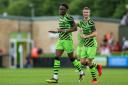 Forest Green Rovers Shawn McCoulsky(21) scores a goal 2-0 and celebrates during the Pre-Season Friendly match between Forest Green Rovers and Bristol City at the New Lawn, Forest Green, United Kingdom on 24 July 2019.