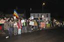January 11 2024Copyright Photographer Simon Pizzey The Star Inn,  pub, Whiteshill, Stroud.Protesters  on the main road outside   Katie Hopkins' event at the pub.