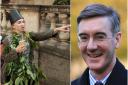 Political group from Stroud confront Jacob Rees-Mogg at Cheltenham Literature Festival