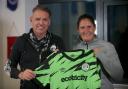 Forest Green trailblazer Hannah Dingley with FGR chair Dale Vince