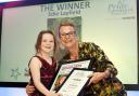 Child of the Year, Edie Layfield, eight receives her award from Newquest Events Director Sue Griffiths. Pride of the Cotswolds Awards,  at  Forest Green Rovers.