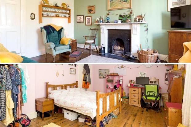 Stroud News and Journal: Living space and one of the bedrooms (Rightmove/Canva)