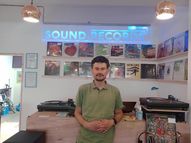 Stroud News and Journal: Owner Tom Berry inside the new location of Sound Records which opened today, Wednesday