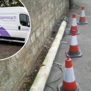 A fallen Openreach telegraph pole in Stroud which has left some residents without internet