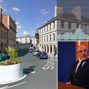 Left, Stroud train station roundabout and right, Vaccines minister Nadhim Zahawi during a media briefing in Downing Street on Wednesday
