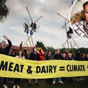 Animal Rebellion protestors gather outside OSI Food Solutions in Scunthorpe to urge McDonald's to make it's menu meat and dairy-free.