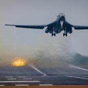 Two American B-1 bombers were spotted leaving RAF Fairford in Gloucestershire on Tuesday morning.