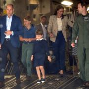 Wet Wet Wet : The Prince and Princess of Wales and children George,Charlotte and Louis at a rain soaked Royal International Air Tattoo at RAF Fairford in Gloucestershire on Friday 14th July 2023.(PIC PAUL NICHOLLS) TEL 07718 152168
