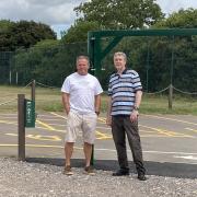 Cllr Glyn Gough (left), chair of Cam Parish Council’s recreation and leisure committee with Cllr Jon Fulcher (right), chair of Cam Parish Council at the car park