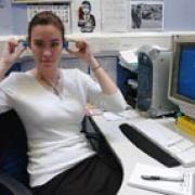 Work experience student Susie Jackson holds up the ear plugs fitted by Stroud Hearing Centre which enabled her to experience deafness for an afternoon