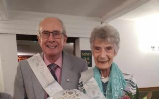 David and Daphne Denning celebrating their diamond wedding anniversary at a family meal