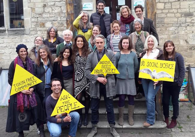 Actor Jeremy Irons with campaigners opposing the Javelin Park incinerator planned for Stroud